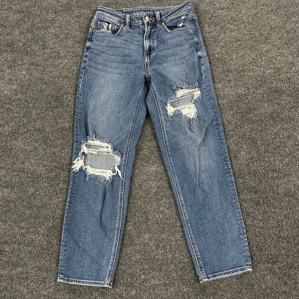 American Eagle Jeans Womens Size 4 Blue Distressed Mom Lyocell Modal Stretch